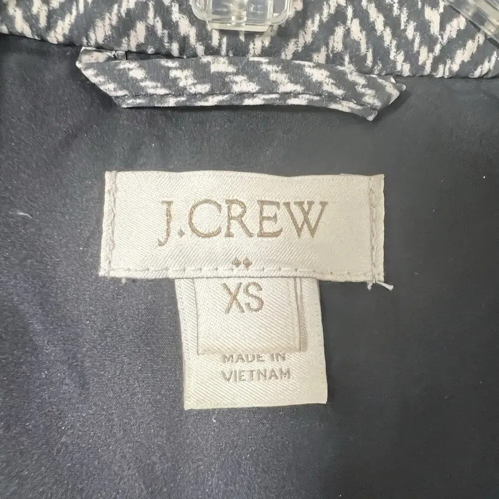 J. Crew Women’s Quilted Down Puffer Vest XS Houndstooth Black White Gold Preppy